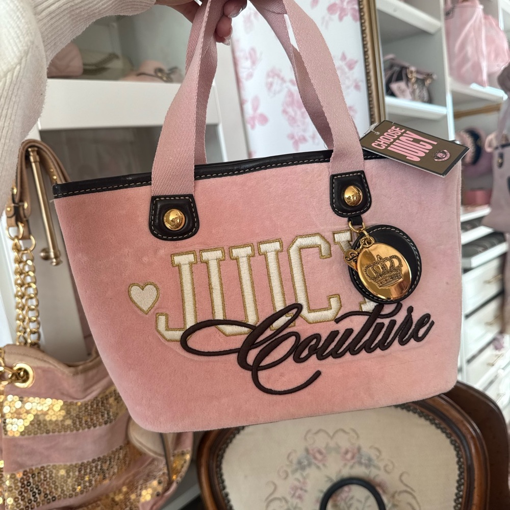 Juicy Couture Pink Velvet Mini Tote with Gold Charm